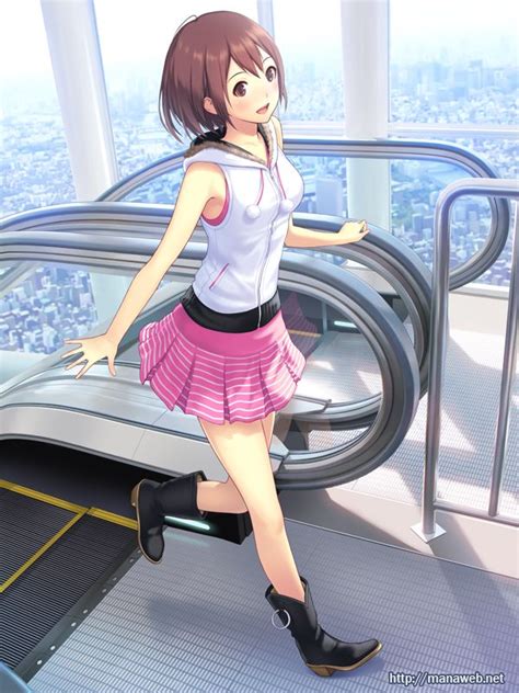 Tags Blush Boots Brown Eyes Brown Hair Happy Short Hair Skirt Escalator Artist