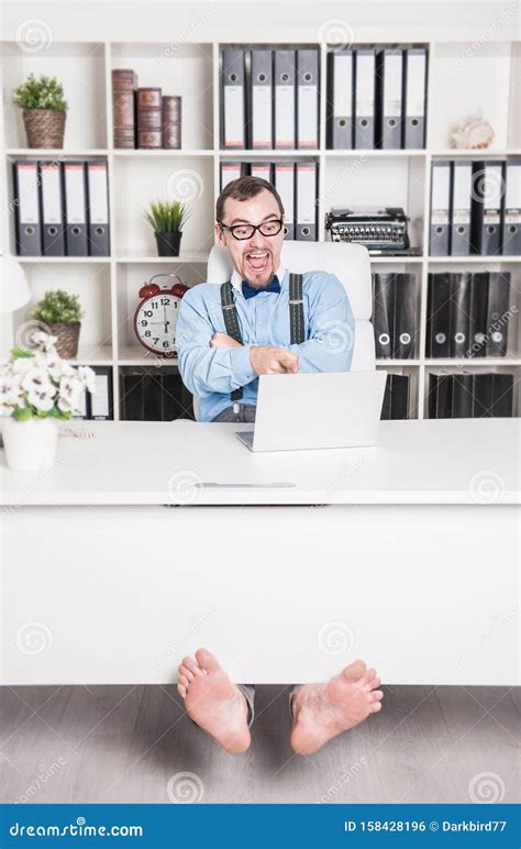 Happy Handsome Barefoot Business Man In Office Stock Photo Image Of Barefoot Boss