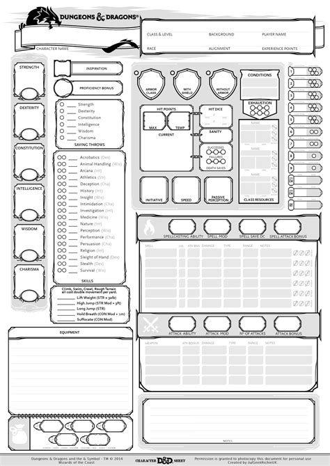 Printable Dungeons And Dragons Character Sheet