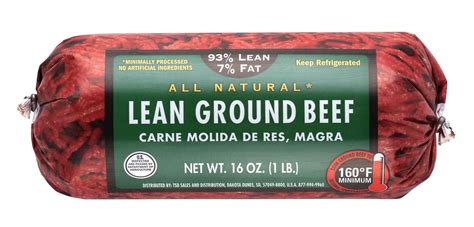 All Natural 93 Lean 7 Fat Lean Ground Beef Roll 1 Lb Fresh