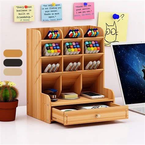 Vintage wooden storage box wood drawer jewelry cosmetics home desktop organizer. GTE Office Student Desktop Multi Layer Pen Holder Wooden ...