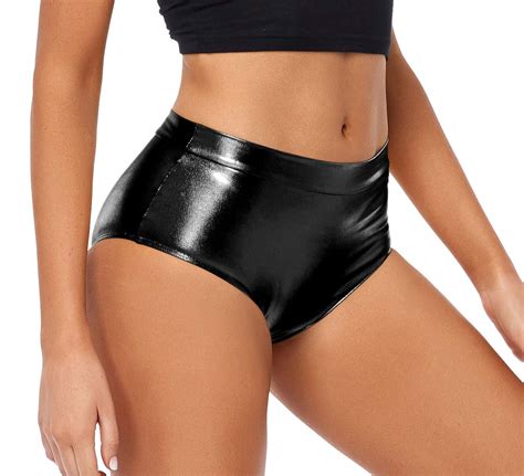 Kepblom Metallic High Waisted Booty Shorts Women S Shiny Cheeky Dance Festival Rave Bottoms