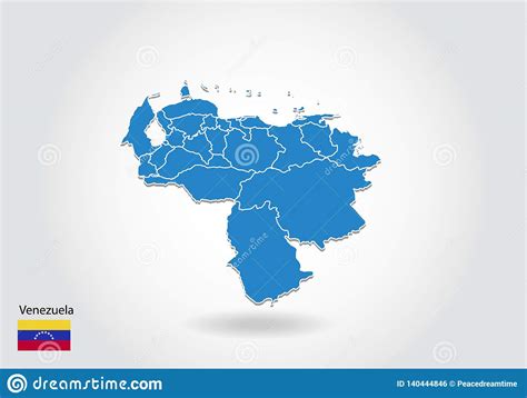 Venezuela Map Design With 3d Style Blue Venezuela Map And National
