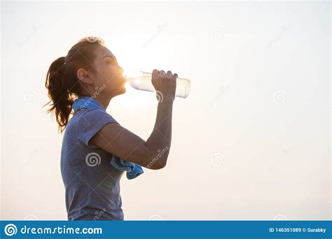 Woman Drinking Water After Exercise Stock Image Image Of