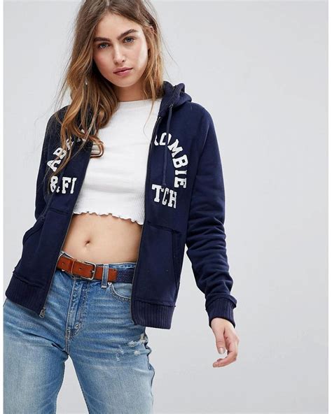 abercrombie and fitch logo zip through hoodie in blue lyst