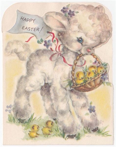 Vintage Happy Easter Lamb With Chicks Vintage Easter Baskets