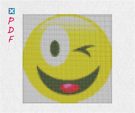 Emoji Cross Stitch Pattern Face Smiley Happy Winking Eye Etsy