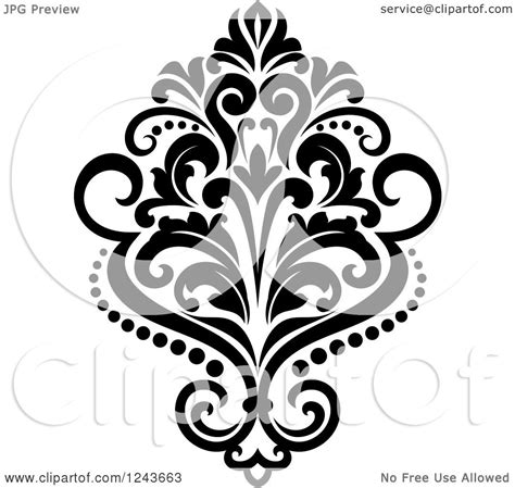 Clipart Of A Black And White Arabesque Damask Design 23 Royalty Free