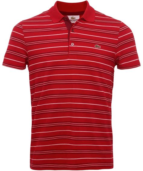 Lyst Lacoste Regular Fit Striped Polo Shirt In Red For Men