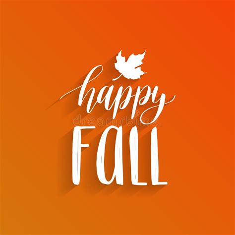 Vector Happy Fall Hand Lettering Maple Leaf Illustration On Orange