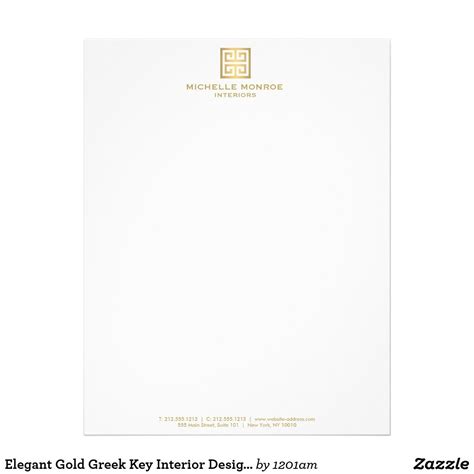 Logo design service with unlimited revisions is included in the price. Elegant Gold Greek Key Interior Designer White Letterhead ...