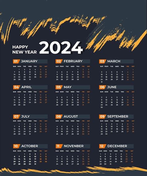 Calendario Para El Año 2024 Sobre Un Fondo Oscuro Vector Premium