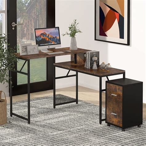 Buy Tribesigns Reversible L Shaped Desk With 2 Drawer File Cabinet 360