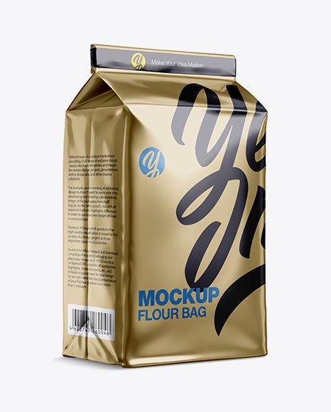 Download Metallic Paper Flour Bag Mockup - Halfside View (Eye-Level Shot) PSD Template | Design Logo Mockups