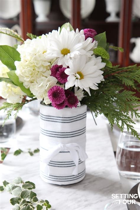 The fully bloomed flowers can make the best display. Easy DIY Hostess Gift Mason Jar Of Flowers - Setting for Four