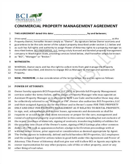 sample commercial property management agreement templates