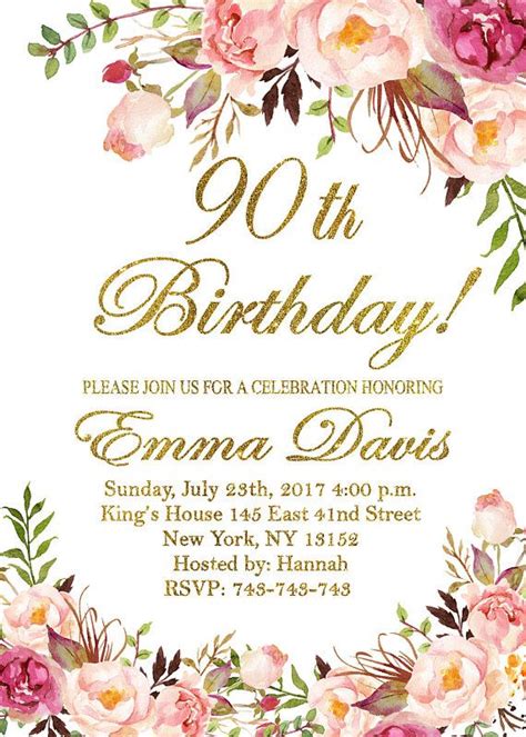 Make every birthday extra special with touches from the cute to the sentimental. 90th Birthday Invitation,Women Birthday Invitation,Floral White Women Birthday Invite,FREE RSVP ...