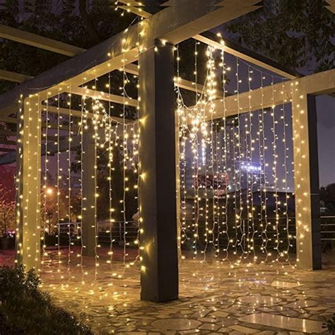 10ft 300 Warm White String Curtain Light Solar Flame Flickering Lamp