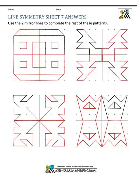A line of symmetry is a line that divides a figure into two corresponding parts, each of which is the mirror image of the other. Line Symmetry Sheet 7 Answers | Symmetry worksheets ...