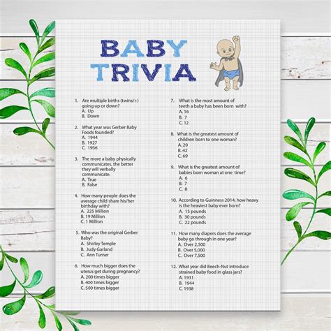 Baby Trivia Baby Shower Game Baby Boy Shower Game Baby Etsy