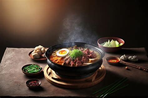 superb hot pot korean style with bowl of kimchi and plate of superb slice pork on hot pot table
