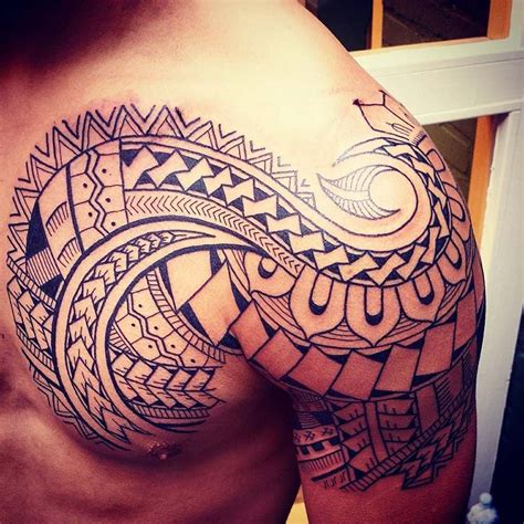 Polynesian Chest And Shoulder Piece Best Tattoo Design Ideas