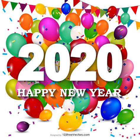 Free Happy New Year 2020 Colorful Balloons Background