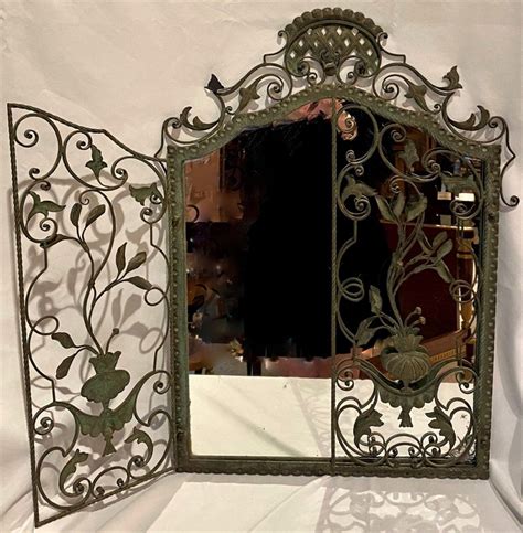Antique Wrought Iron Window Mirror For Wall Or Tabletop Circa 1900