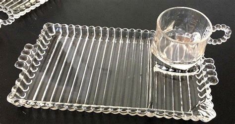 Hazel Atlas Orchard Snack Set Candlewick Boopie Ribbed Clear Glass Tray
