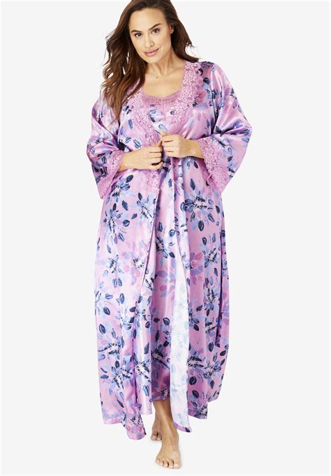 The Luxe Satin Long Peignoir Set By Amoureuse® Plus Size Sleepwear