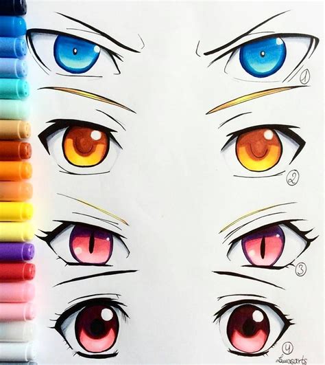 An Image Of Anime Eyes With Colored Pencils