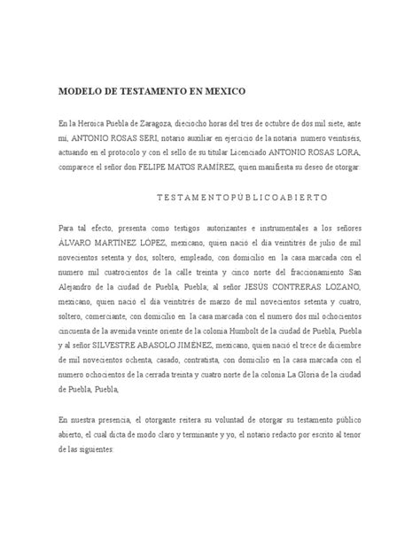 Modelo De Testamento En Mexico Y Argentina Voluntad Y Testamento