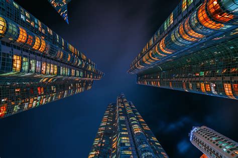 Skyscraper Worms Eye View Lights Urban Wallpapers Hd Desktop And
