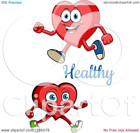 Clipart Of Happy Heart Characters Walking With Healthy Text Royalty