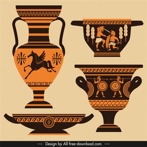Ancient Greek Design Elements Elegant Retro Pottery Sketch Vectors
