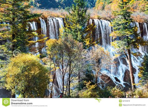 Tourist Visit The Nuorilang Waterfall In Jiuzhaigou National Par Stock