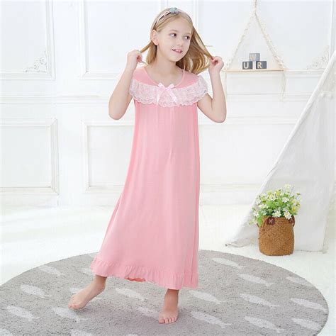 Kids Cotton Pajamas Princess Dress Nightgown Girl Lace Nightdress