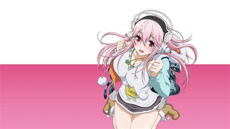 Super Sonico Nitroplus Soniani Highres Official Art 10s 1girl Blush Breasts Cleavage