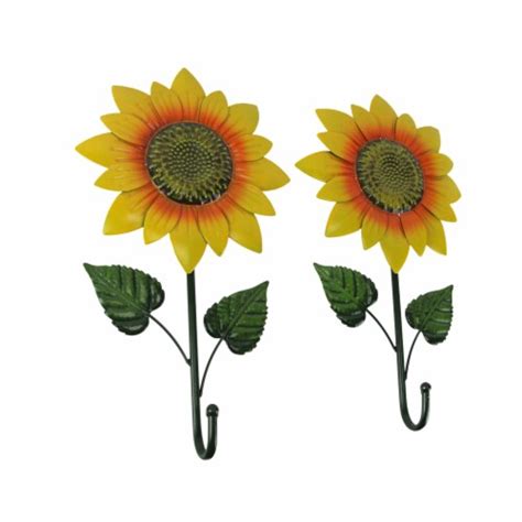 Set Of 2 Metal Sunflower Decorative Wall Hook Flower Hanging Home Decor