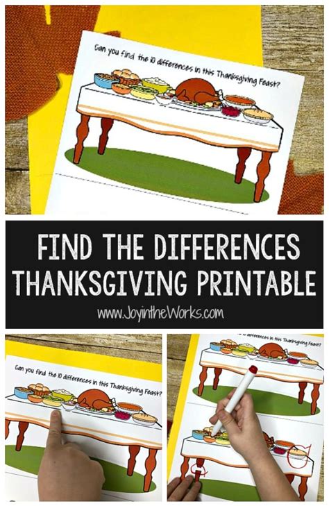 Find The Differences Thanksgiving Printable Game Joy In The Works