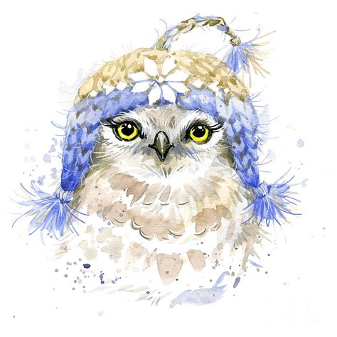 Cute Owl Watercolor Illustration Digital Art By Faenkova Elena