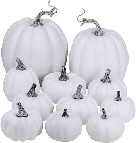 Artificial White Pumpkins Bulk Faux Harvest Pumpkins For