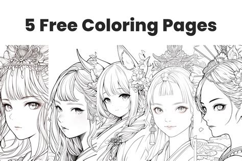 5 free coloring pages of japanese girls graphic by anast · creative fabrica
