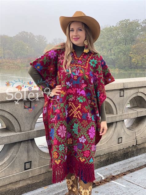 Hand Embroidered Full Body Mexican Poncho Floral Embroidered Etsy