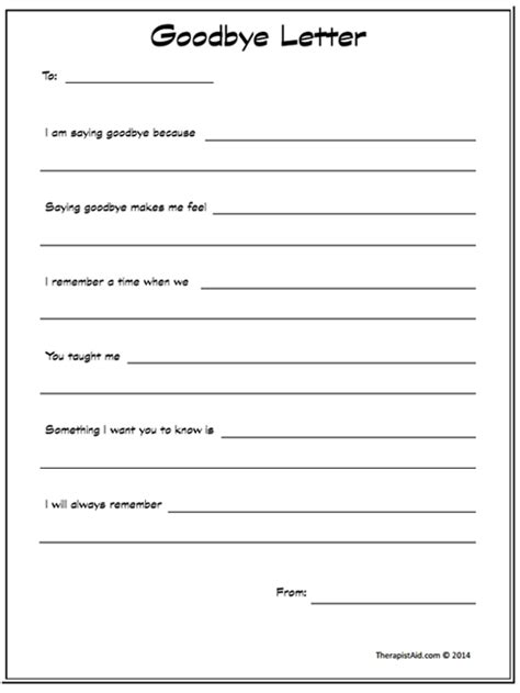 Goodbye Letter Worksheet Therapist Aid Grief Therapy Grief
