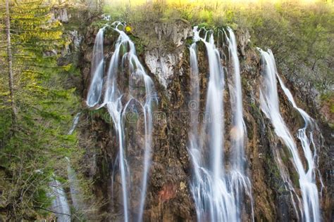 Big Waterfall Veliki Slap From A Hidden Spot In National Park Plitvice