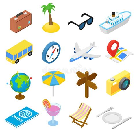 Iconos Isométricos Del Viaje Y Del Turismo Vector 3d Ilustración Del