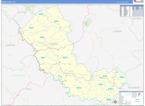 Mingo County, WV Zip Code Wall Map Basic Style by MarketMAPS - MapSales