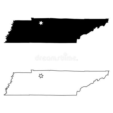 Tennessee Tn State Map Usa With Capital City Star At Nashville Black