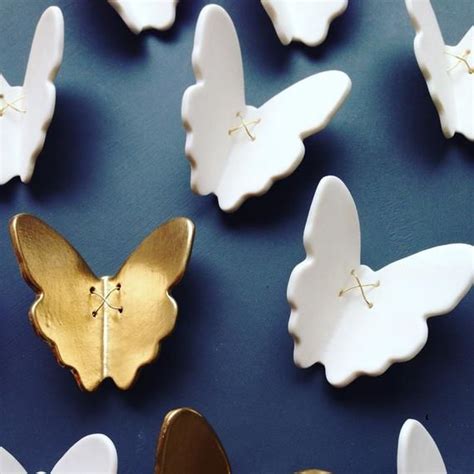 3d Butterfly Wall Art 7 Gold White Porcelain Ceramic Etsy Butterfly